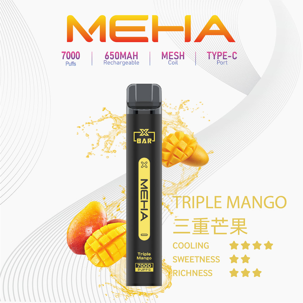 魅嗨MEHA X BAR 7000口小黑條一次性 拋棄式電子煙·續航持久·多種口味